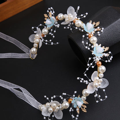 PRICE FOR 10 PIECE Super Immortal Golden Leaf Headband Flower Flower wreath Pearl Hair Band Niang New Crown Sweet European Wedding Dress Children's Headwear (weight:31.1g)