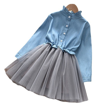 Vestido de manga larga estampado para niñas de estilo primavera y otoño para niñas de tamaño pequeño y mediano, vestido de princesa elegante para niñas, vestido de muñeca de estilo rural tesoro para niñas, 0,23 kg 