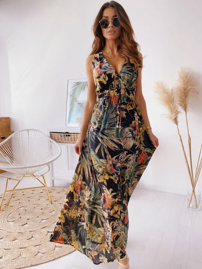 A European and American foreign trade independent station wishes Amazon's popular 2021 summer dress new printed backless strap dress