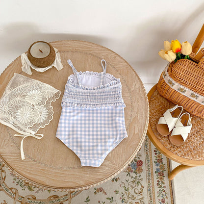 Traje de baño para niña Engel Traje de baño de tirantes a cuadros para bebé de un año Vestido de verano para niños Mono de playa de verano 