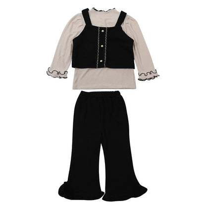 Girls' lace vest three-piece spring and autumn style new foreign fashion children's casual set baby autumn suit 0.5kg