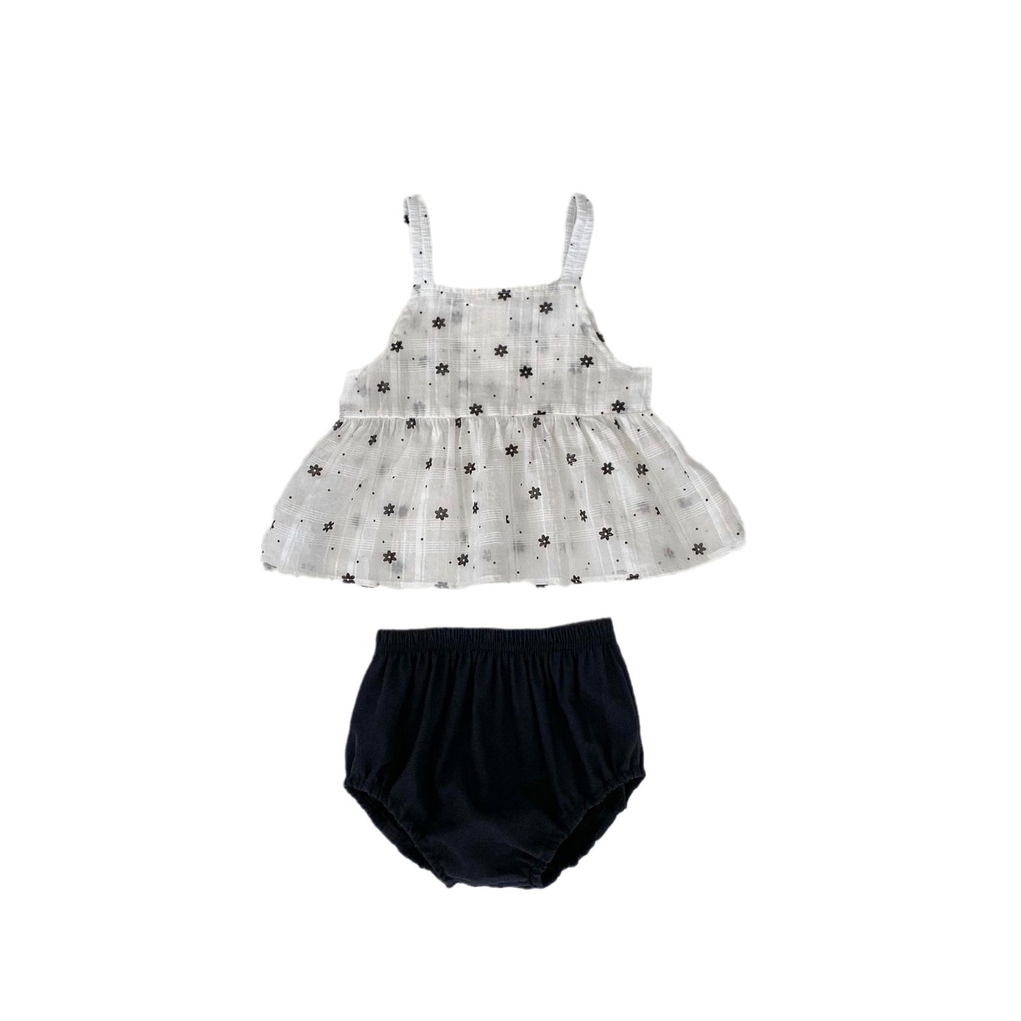 A 2024 Girls' Summer Set 0-3 Year Old Girl Dot Print Fashion Sling Top+Bottom Wrap Pants 2-piece Set