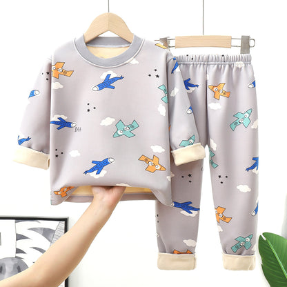 A Children's thermal underwear set Boys, middle children and girls fleece thickened long johns baby pajamas infant children's clothing