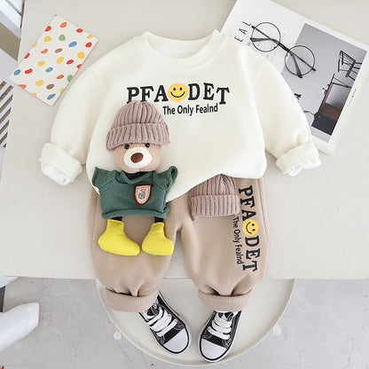 A boys' suit spring clothes new children's spring and autumn sweater cartoon three-dimensional bear boy foreign style two-piece set