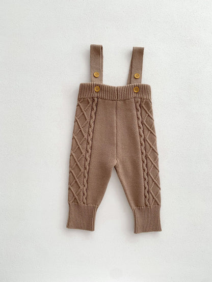 A baby Korean version autumn and winter new twist knitted overalls set boys and girls pullover sweater jumpsuit