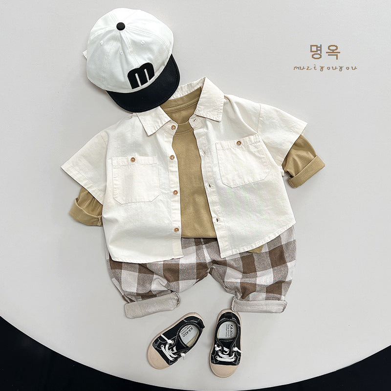 Copy a good match ~ spring and summer new children's half-sleeved shirts for boys and women, Japanese Korean version of simple short-sleeved jackets, trendy children's clothing