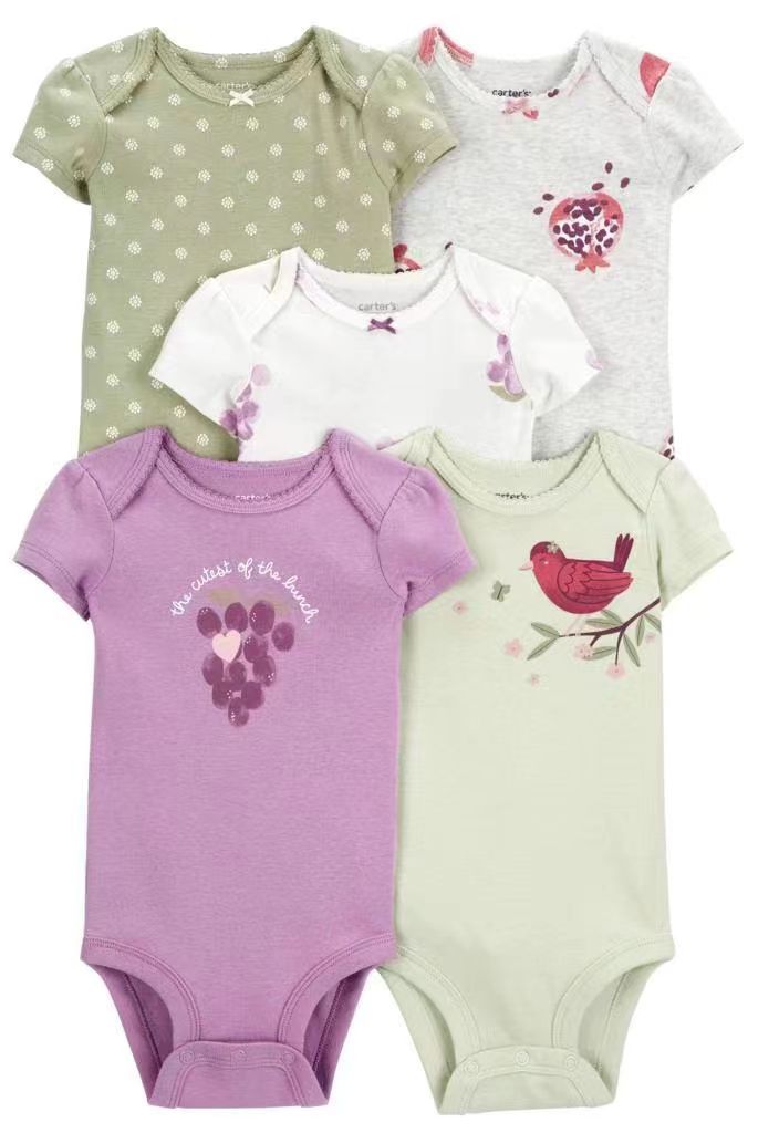 Children's summer new infant short-sleeved triangle clothes crawling clothes, five baby onesies, price for 5 piece 0.28kg