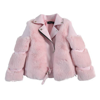 A autumn and winter boys and girls imitation fox fur jacket new children's warm wool sweater trendy locomotive clothing thickened