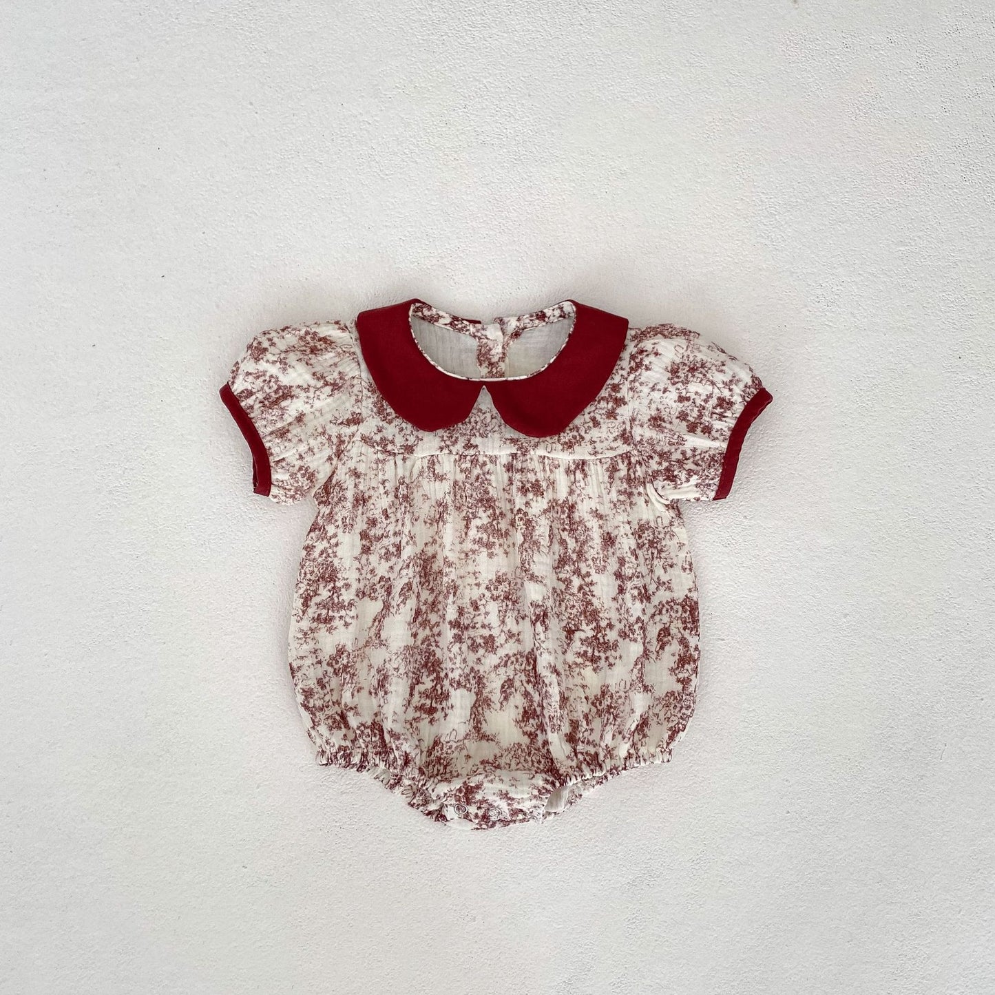 A Baby Clothes 2024 Summer Women's Baby Print Pure Cotton Doll Neck Short Sleeves Wrapped Pip One Piece Sweetwear New Style