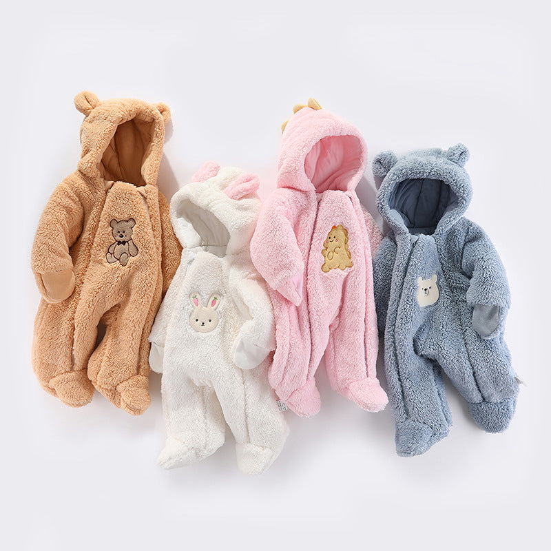 A Baby winter one-piece clothes Thickened cotton-padded clothes Newborn baby hug clothes Infant autumn and winter clothes suit Going out clothes