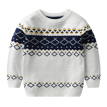 A factory direct sales of new European, American autumn and winter children's plaid sweater double-layer boy baby pullover bottoming knitted sweater