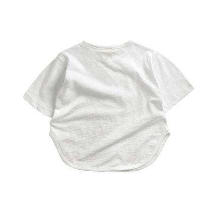 Ropa para niños Camiseta de verano Camiseta de manga corta para niños Camiseta de color caramelo Versión coreana Camiseta holgada de forma ancha para niños y niñas 