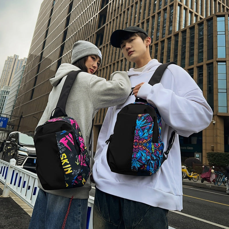 A graffiti breast bag men's niche design sense trendy cool sports messenger bag trendy brand versatile student travel shoulder backpack women