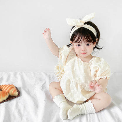 Vestido de princesa con mangas abullonadas para niñas pequeñas de estilo coreano, nuevo de verano, con banda para el pelo, 0,12 kg