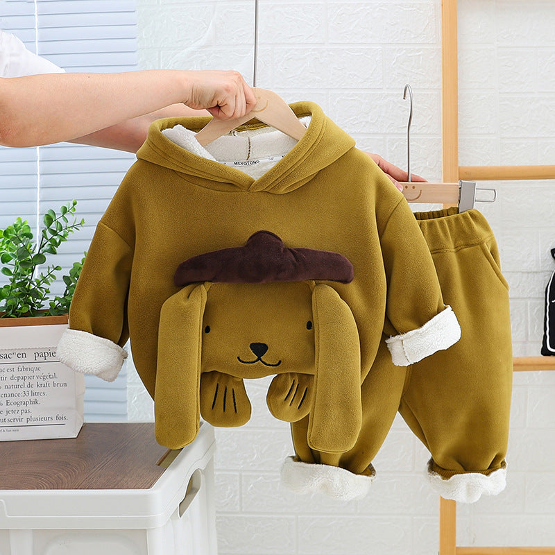 A children's clothing winter clothing new children's cartoon three-piece set Korean version down vest cartoon sweater three-piece set long-sleeved winter