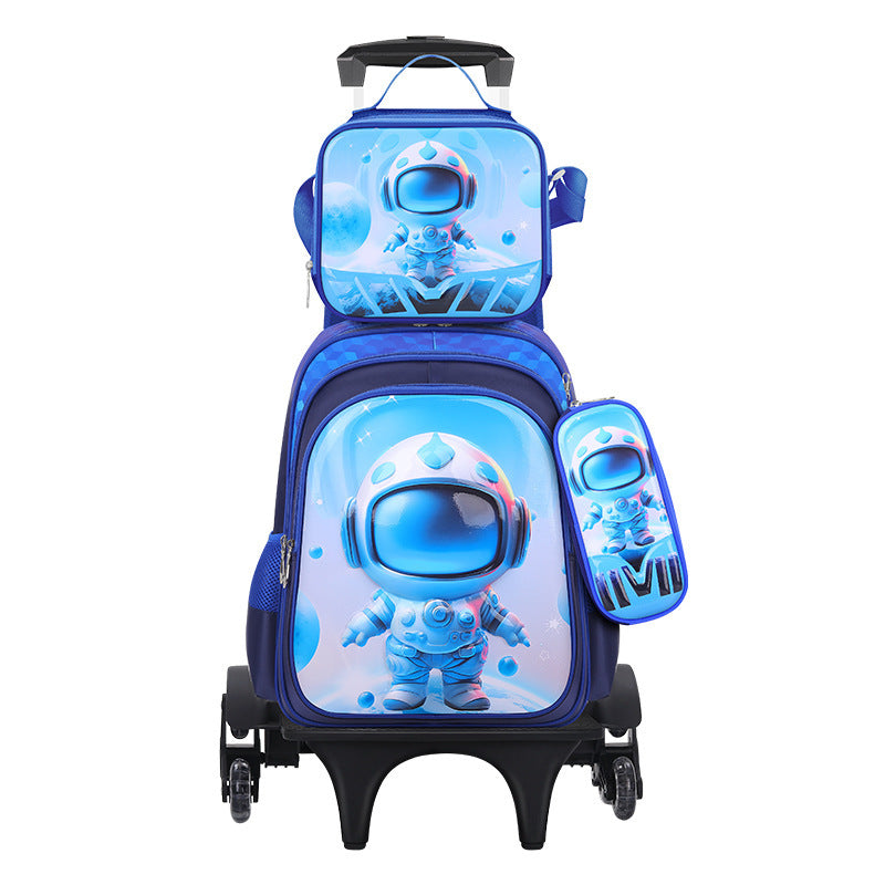 A new cartoon children&#039;s schoolbag pull rod student bag detachable trolley bag three-piece factory wholesale.