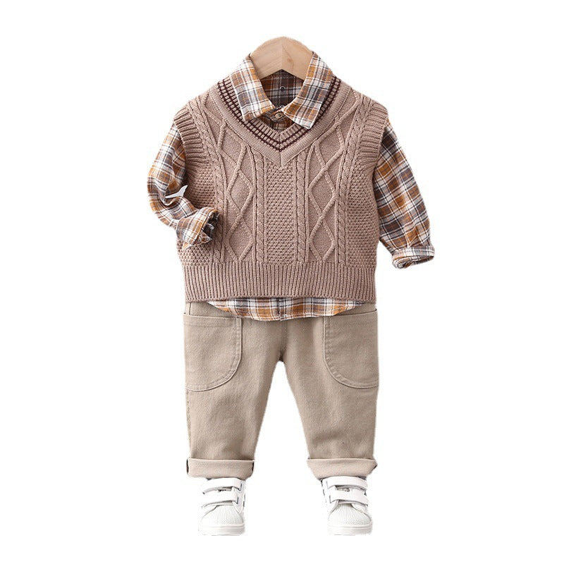 A boy sweater vest set of three 2024 spring and autumn new handsome boy baby spring Korean children&#039;s suit wholesale 0.3KG