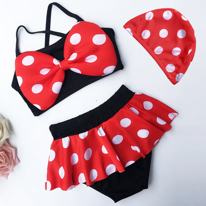 A children's swimsuit, girl's small and medium-sized baby split body cute polka dot bikini swimsuit, sexy with swim cap set 0.12kg