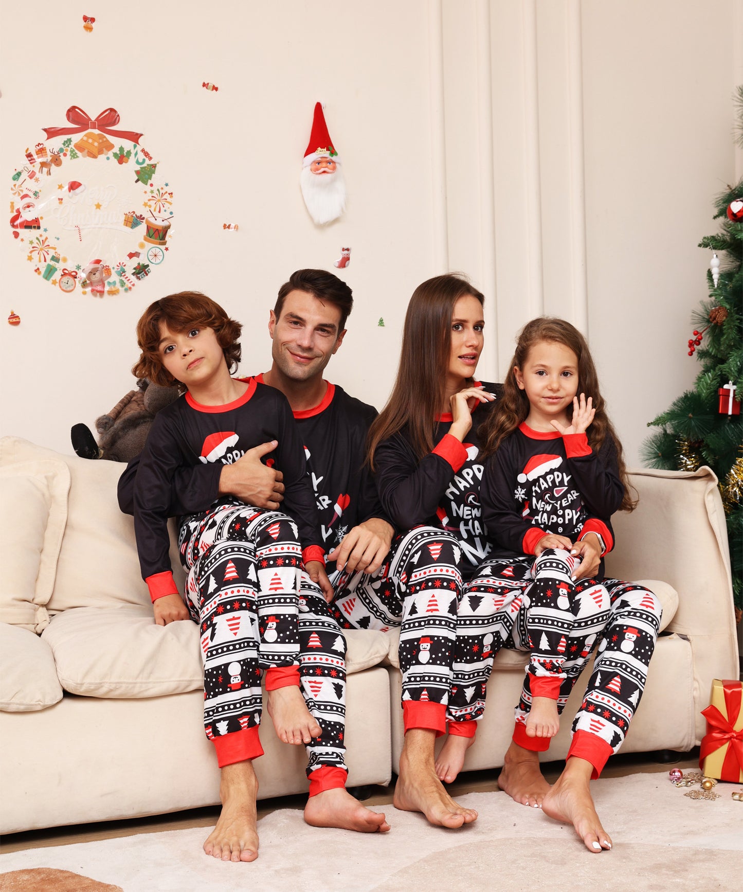 2023 Europe and the United States Amazon cross-border new letter cartoon snowflake Christmas parent-child print home service pajamas