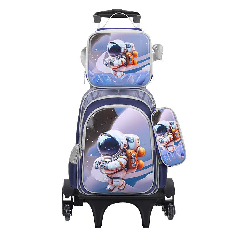 A Shaodong Cartoon Set with Lights, School Bag, Pull Rod, Double Shoulder School Bag, Detachable Three Piece Set with Film and Lights, Children's Backpack