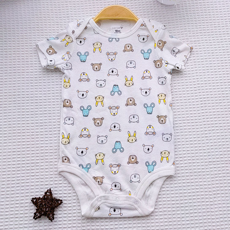 Wholesale of short sleeved jumpsuit for male and female infants and young children, newborn pure cotton wrapped buttocks, baby cartoon summer children's clothing