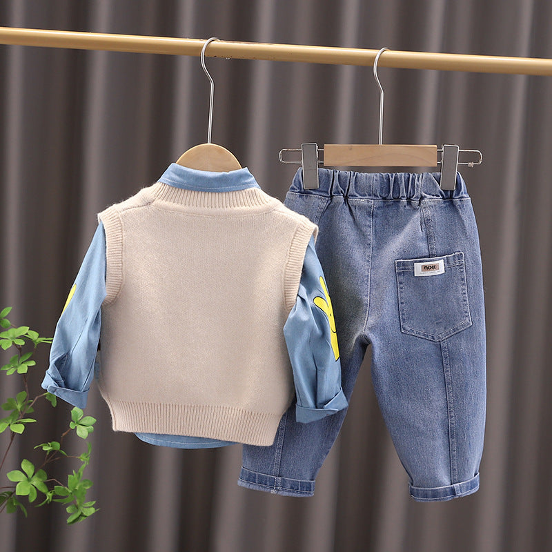 Cárdigan de punto para niños, ropa para bebés y niños, primavera y otoño, nueva versión coreana para niños, suéter para niños pequeños y medianos, chaqueta, conjunto de tres piezas, venta al por mayor, 0,5 KG