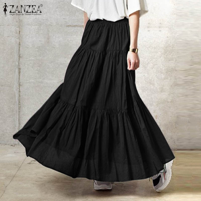 A Factory direct supply for summer Amazon AliExpress, new cotton and linen solid color pleated loose large hem skirt