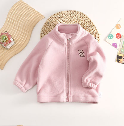 A Children's double-sided fleece jacket boys' spring 2024 new girls' spring and autumn fleece baby foreign style top