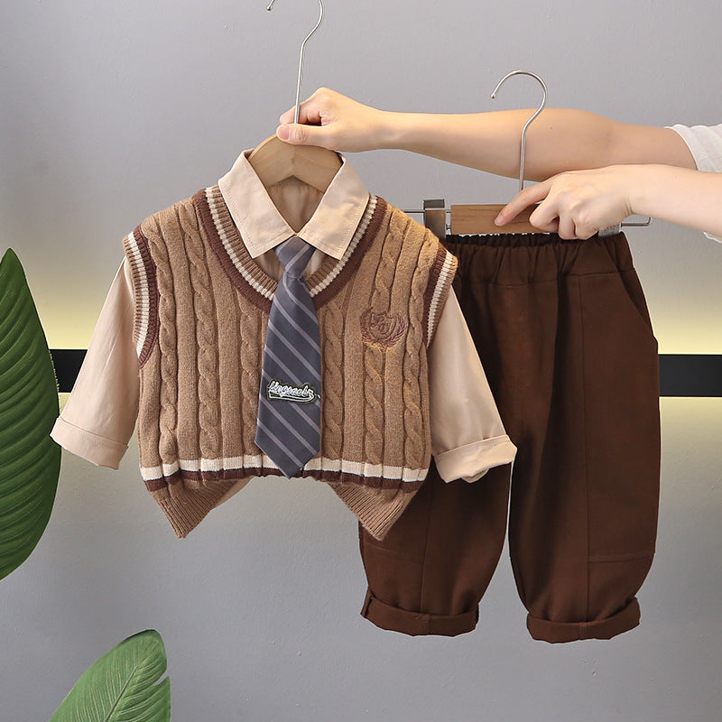 A Children's Shirt Spring and Autumn Fashion Boys' Suit Vest Shirt Autumn Three-piece Set Boys and Girls Handsome Trendy Children's Autumn