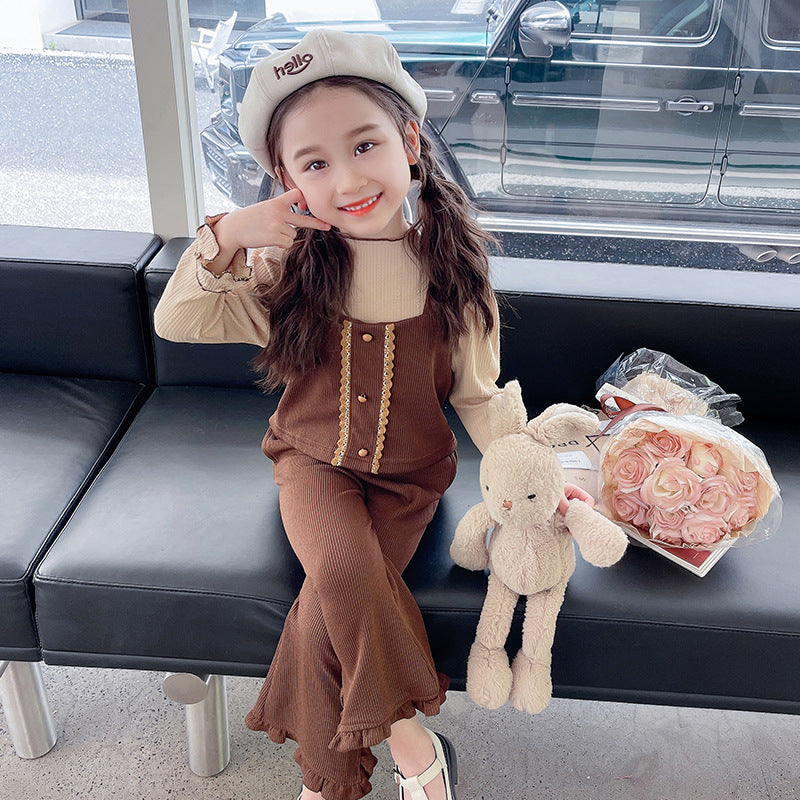 Girls' lace vest three-piece spring and autumn style new foreign fashion children's casual set baby autumn suit 0.5kg