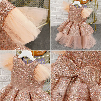 Girls' dresses, princess dresses, puffy yarn, children's sequins, catwalk, flower children, wedding hosts, piano performances