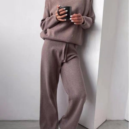 A Cross-border casual fashion suit women's autumn and winter cross-border Amazon European and American turtleneck solid color sweater knitted pants women