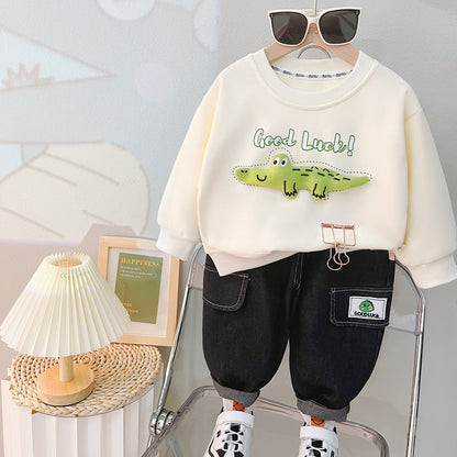 Boy's spring suit, new Korean children's three-dimensional crocodile sweatshirt two-piece spring and autumn boys' tidec 0.3kg