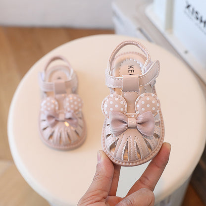 Sandalias de verano para niñas de 1 a 2 años, zapatos de princesa para niñas pequeñas, zapatos para caminar con suela blanda, sandalias Baotou de 0,3 kg 