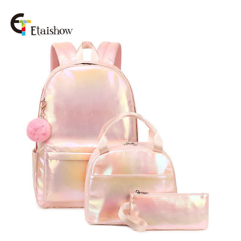 A Cross border 2024 Primary School Students Third to Sixth Grades Three piece Set of backpacks Waterproof Large Capacity Insulation Bag Colorful Backpack