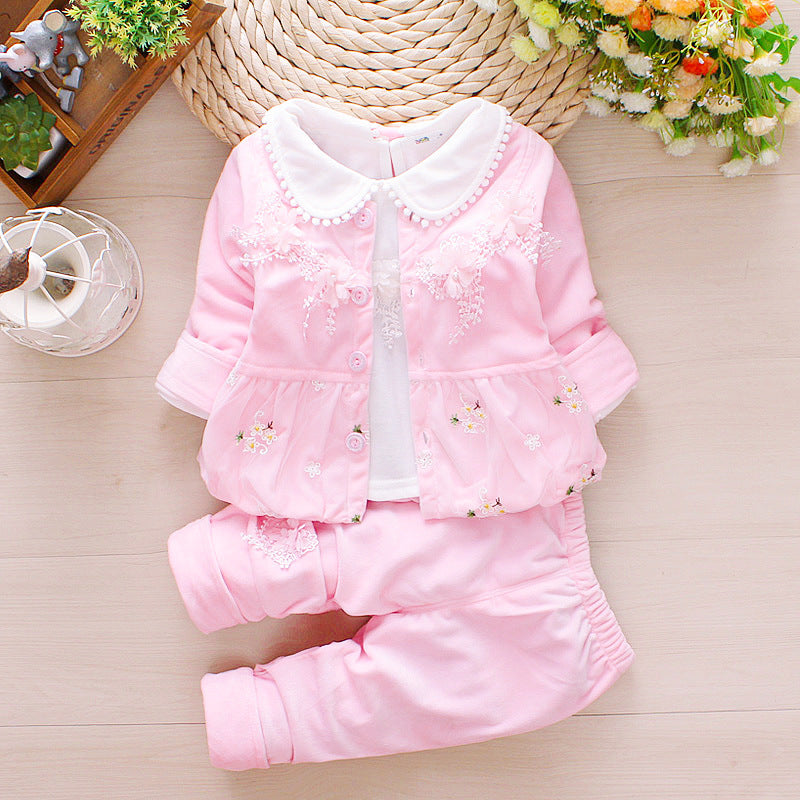 Children's Clothing Girls Spring and Autumn New Set 1-2-3 Year Old Baby and Child Korean Edition Girls' Western Style Three Piece Set 1kg