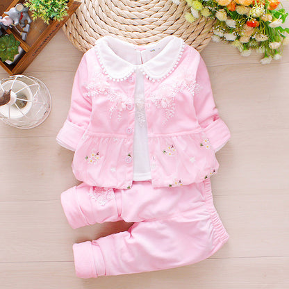 Children's Clothing Girls Spring and Autumn New Set 1-2-3 Year Old Baby and Child Korean Edition Girls' Western Style Three Piece Set 1kg