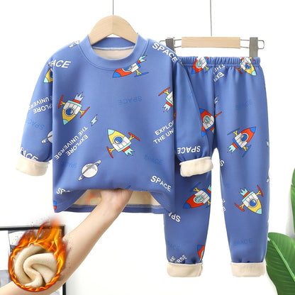 A Children's thermal underwear set Boys, middle children and girls fleece thickened long johns baby pajamas infant children's clothing