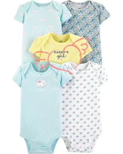 Children's summer new infant short-sleeved triangle clothes crawling clothes, five baby onesies, price for 5 piece 0.28kg