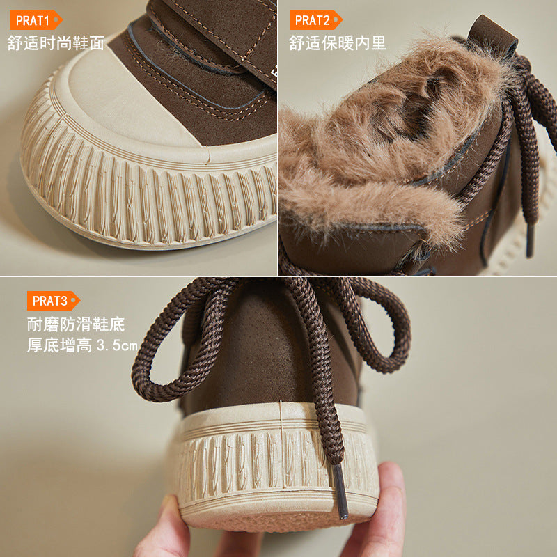 winter plus velvet high-top white shoes new Korean version of ins female students thick soleplate shoes tide casual shoes 0.8kg