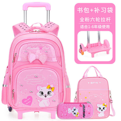 A elementary school student's school bag, girl's six wheeled climbing ability, children 2nd to 6th grade, 5 large capacity waterproof, reducing weight for 7-12 years old