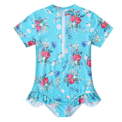 A CHILDREN'S SHORT SLEEVE TRIANGLE SWIMSUIT BABY GIRL ONE-PIECE SPA SWIMSUIT FLORAL BIKINI RUFFLE BEACH SURFSUIT 0.11KG