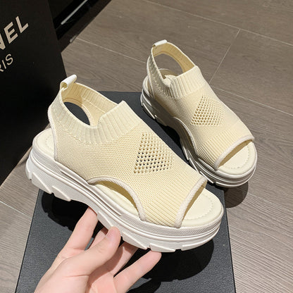 A 2024 summer new sports sandals female Korean version of breathable platform sandals hollow elastic mesh flying socks and shoes 0.7KG