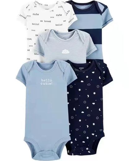 Children's summer new infant short-sleeved triangle clothes crawling clothes, five baby onesies, price for 5 piece 0.28kg