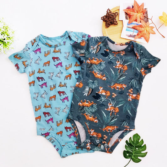 A Factory Wholesale Baby Triangle Climbing Harper Carter Newborn Bodysuit Short Sleeve Wrap Fart Coat European and American Children's Clothing Cross border