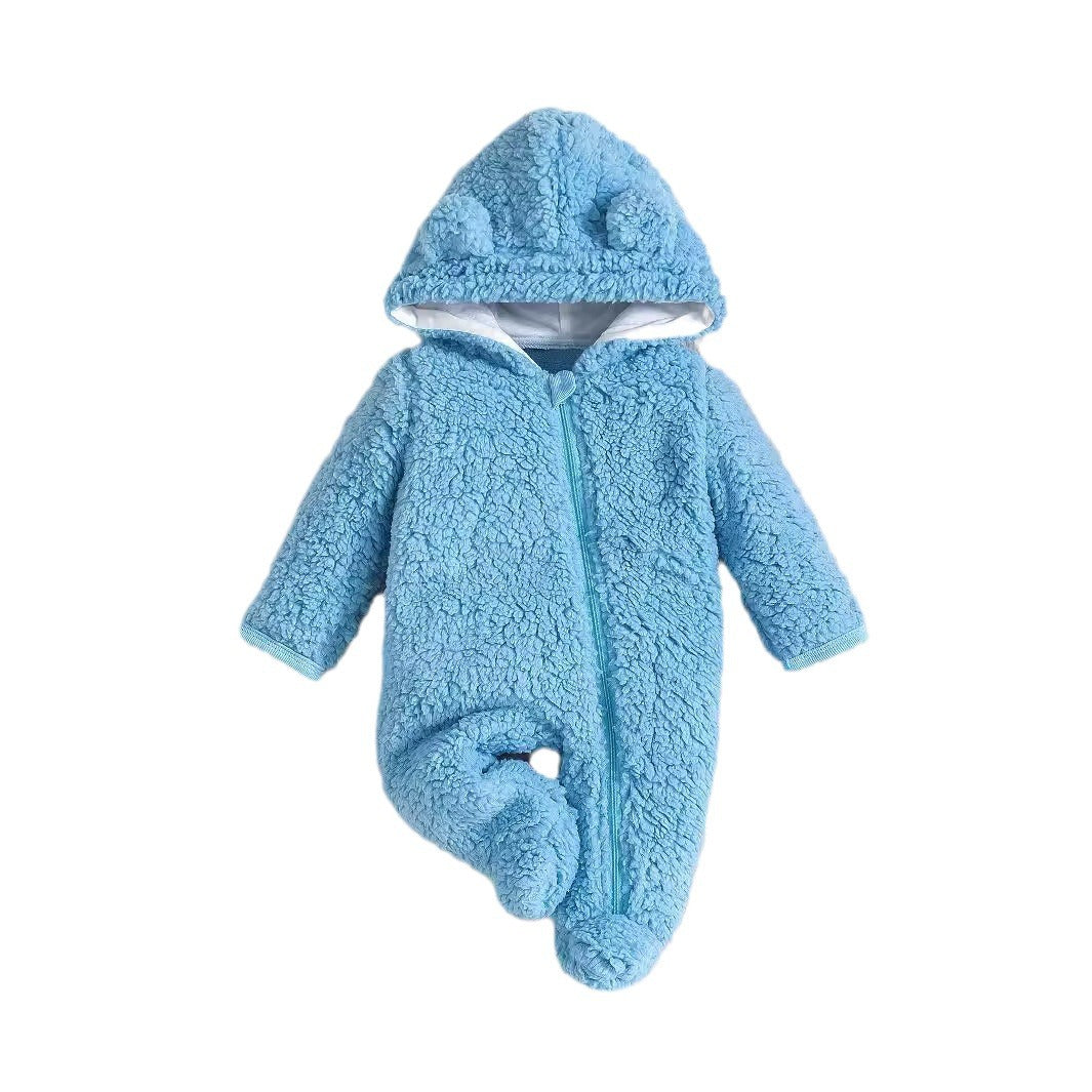 A baby onesie autumn and winter thickened padded bear hooded out long-sleeved zipper climbing suit