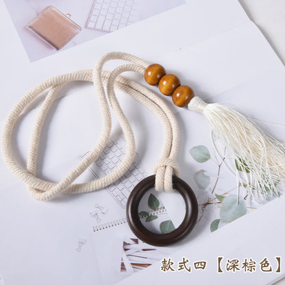 A Cross-border Nordic simple curtain strap wooden ring creative storage buckle strap tassel lace decorative accessories accessories