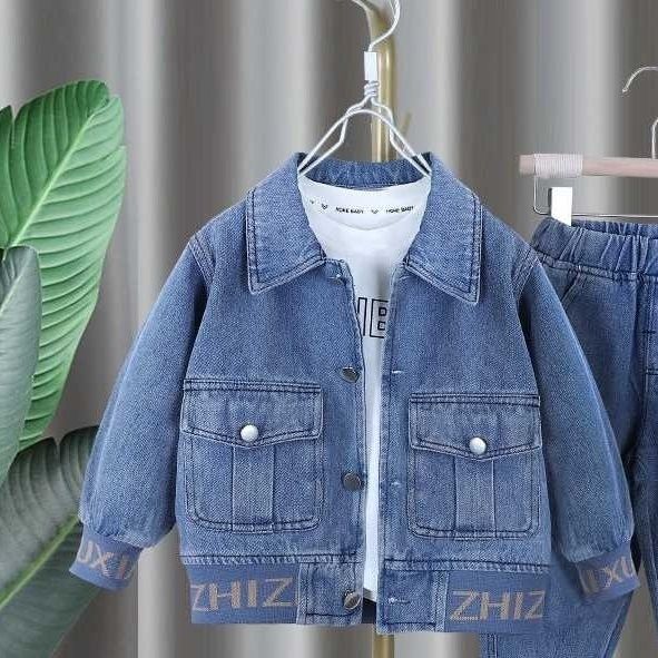 A Boys' Denim Suit Spring Clothing Foreign Style Spring and Autumn Baby Handsome Boy Children's Fried Street Two-piece Set Men's Treasure Children's Clothing