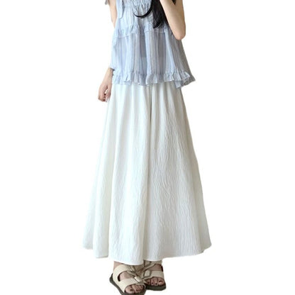 A white culottes women's spring and autumn small fluttering pleated a-word skirt summer cotton and linen high-waisted wide-leg pants