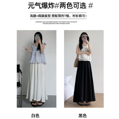 A white culottes women's spring and autumn small fluttering pleated a-word skirt summer cotton and linen high-waisted wide-leg pants